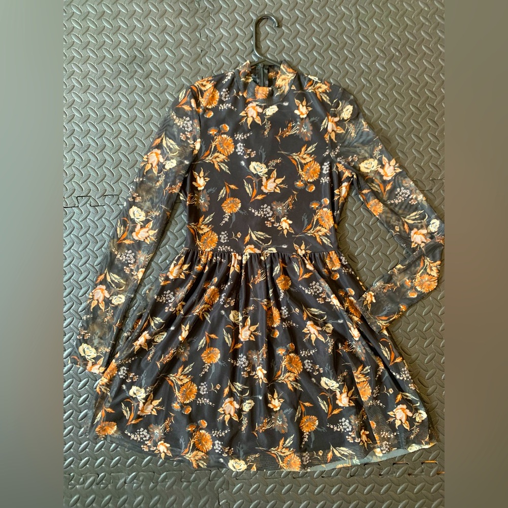 Altar’d State Black Floral Faux-Neck Zip Dress
